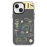 For iPhone 15 Skin Feeling Jelly TPU Hybrid PC Phone Case(Shop Line Draft Black)