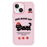 For iPhone 13 Skin Feeling Jelly TPU Hybrid PC Phone Case(Apple Black Cat Pink)