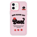 For iPhone 11 Skin Feeling Jelly TPU Hybrid PC Phone Case(Apple Black Cat Pink)