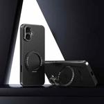 For iPhone 16 Plain Leather MagSafe Holder Phone Case(Black)