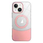 For iPhone 15 Plus Slim Color Contrast MagSafe PC Transparent Phone Case(Pink)