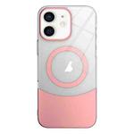 For iPhone 12 Slim Color Contrast MagSafe PC Transparent Phone Case(Pink)