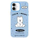 For iPhone 16 Skin Feeling Jelly TPU Hybrid PC Phone Case(Line Dog Blue)