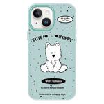 For iPhone 15 Skin Feeling Jelly TPU Hybrid PC Phone Case(Line Dog Light Green)