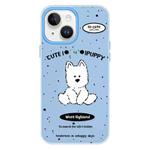 For iPhone 14 Plus Skin Feeling Jelly TPU Hybrid PC Phone Case(Line Dog Blue)