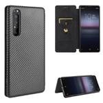 For Sony Xperia 1 II Carbon Fiber Texture Horizontal Flip TPU + PC + PU Leather Case with Card Slot(Black)