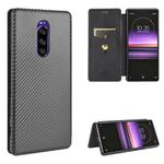 For Sony Xperia 1 Carbon Fiber Texture Horizontal Flip TPU + PC + PU Leather Case with Card Slot(Black)