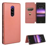 For Sony Xperia 1 Carbon Fiber Texture Horizontal Flip TPU + PC + PU Leather Case with Card Slot(Brown)