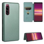 For Sony Xperia 5 Carbon Fiber Texture Horizontal Flip TPU + PC + PU Leather Case with Card Slot(Green)