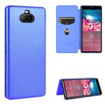 For Sony Xperia 8 Lite Carbon Fiber Texture Horizontal Flip TPU + PC + PU Leather Case with Card Slot(Blue)