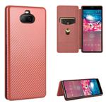 For Sony Xperia 8 Lite Carbon Fiber Texture Horizontal Flip TPU + PC + PU Leather Case with Card Slot(Brown)