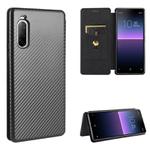 For Sony Xperia 10 II Carbon Fiber Texture Horizontal Flip TPU + PC + PU Leather Case with Card Slot(Black)