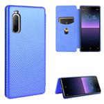 For Sony Xperia 10 II Carbon Fiber Texture Horizontal Flip TPU + PC + PU Leather Case with Card Slot(Blue)