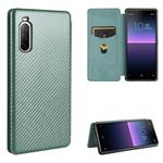 For Sony Xperia 10 II Carbon Fiber Texture Horizontal Flip TPU + PC + PU Leather Case with Card Slot(Green)