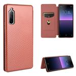 For Sony Xperia 10 II Carbon Fiber Texture Horizontal Flip TPU + PC + PU Leather Case with Card Slot(Brown)