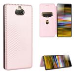 For Sony Xperia 10 Plus Carbon Fiber Texture Horizontal Flip TPU + PC + PU Leather Case with Card Slot(Pink)