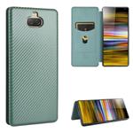 For Sony Xperia 10 Carbon Fiber Texture Horizontal Flip TPU + PC + PU Leather Case with Card Slot(Green)