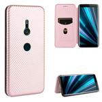 For Sony Xperia XZ3 Carbon Fiber Texture Horizontal Flip TPU + PC + PU Leather Case with Card Slot(Pink)