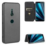 For Sony Xperia XZ3 Carbon Fiber Texture Horizontal Flip TPU + PC + PU Leather Case with Card Slot(Black)