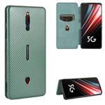 For ZTE nubia Red Magic 5S Carbon Fiber Texture Horizontal Flip TPU + PC + PU Leather Case with Card Slot(Green)