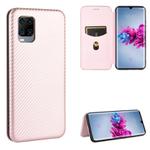 For ZTE Axon 11 5G Carbon Fiber Texture Horizontal Flip TPU + PC + PU Leather Case with Card Slot(Pink)