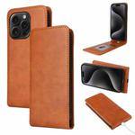 For iPhone 15 Pro Magnetic Vertical Flip Leather Phone Case(Brown)