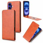 For iPhone 16 Plus Magnetic Vertical Flip Leather Phone Case(Brown)