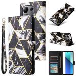 For Redmi Note 13 4G Marble Bronzing Stitching Leather Phone Case(Black)