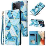 For Redmi Note 13 5G Global Marble Bronzing Stitching Leather Phone Case(Blue)