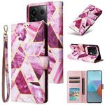 For Redmi Note 13 Pro 5G Global Marble Bronzing Stitching Leather Phone Case(Purple)