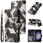 For Samsung Galaxy S25 5G Marble Bronzing Stitching Leather Phone Case(Black)
