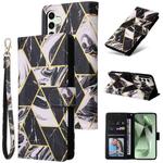 For Samsung Galaxy S24 FE 5G Marble Bronzing Stitching Leather Phone Case(Black)