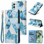 For Samsung Galaxy S24 FE 5G Marble Bronzing Stitching Leather Phone Case(Blue)