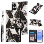 For Samsung Galaxy S25 Edge 5G Marble Bronzing Stitching Leather Phone Case(Black)