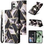 For Samsung Galaxy S25 FE 5G Marble Bronzing Stitching Leather Phone Case(Black)