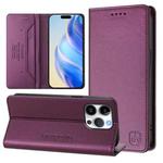 For iPhone 16 Pro RC01 Dual-Folded Magnetic Suction RFID Leather Phone Case(Violet)