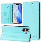 For iPhone 16 Plus RC01 Dual-Folded Magnetic Suction RFID Leather Phone Case(Mint Green)