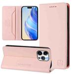 For iPhone 15 Pro RC01 Dual-Folded Magnetic Suction RFID Leather Phone Case(Pink)