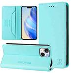 For iPhone 15 RC01 Dual-Folded Magnetic Suction RFID Leather Phone Case(Mint Green)