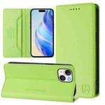 For iPhone 15 RC01 Dual-Folded Magnetic Suction RFID Leather Phone Case(Grass Green)