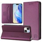 For iPhone 15 RC01 Dual-Folded Magnetic Suction RFID Leather Phone Case(Violet)