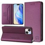 For iPhone 14 Plus RC01 Dual-Folded Magnetic Suction RFID Leather Phone Case(Violet)