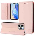 For iPhone 13 Pro RC01 Dual-Folded Magnetic Suction RFID Leather Phone Case(Pink)