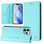 For iPhone 12 / 12 Pro RC01 Dual-Folded Magnetic Suction RFID Leather Phone Case(Mint Green)