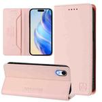 For iPhone XR RC01 Dual-Folded Magnetic Suction RFID Leather Phone Case(Pink)