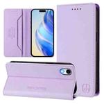 For iPhone XR RC01 Dual-Folded Magnetic Suction RFID Leather Phone Case(Light Purple)