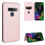 For LG G8s ThinQ Carbon Fiber Texture Horizontal Flip TPU + PC + PU Leather Case with Card Slot(Pink)