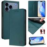 For iPhone 17 Pro RC01 Dual-Folded Magnetic Suction RFID Leather Phone Case(Dark Green)