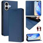 For iPhone 17 RC01 Dual-Folded Magnetic Suction RFID Leather Phone Case(Dark Blue)