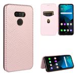For LG Harmony 4 Carbon Fiber Texture Horizontal Flip TPU + PC + PU Leather Case with Card Slot(Pink)